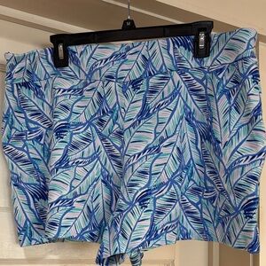 Lilly Pulitzer Blue and White Leaf Print High Waist Shorts